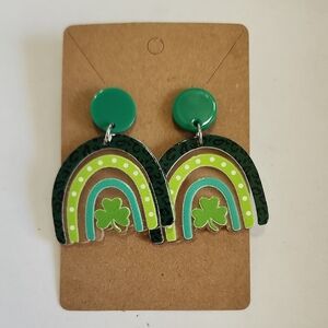 Green Rainbow Acrylic Pendant Earrings
